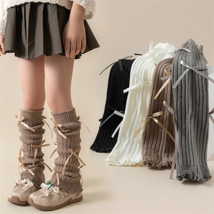 Lolita Beinlinge für Baby Mädchen Kinder Herbst Winter gestrickt weich Mädchen Kawaii Schleife stricken lose Socken Mode-Accessoires Strümpfe – Detail 2
