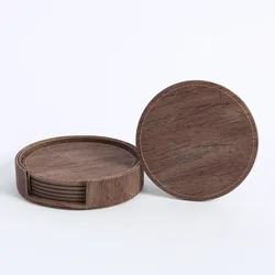 Set of 6 Wood Grain Leather Coaster Placemats for Tea and Coffee Cups - Non - Stick, Insulated Cushions for Home and Bar Counter (A)