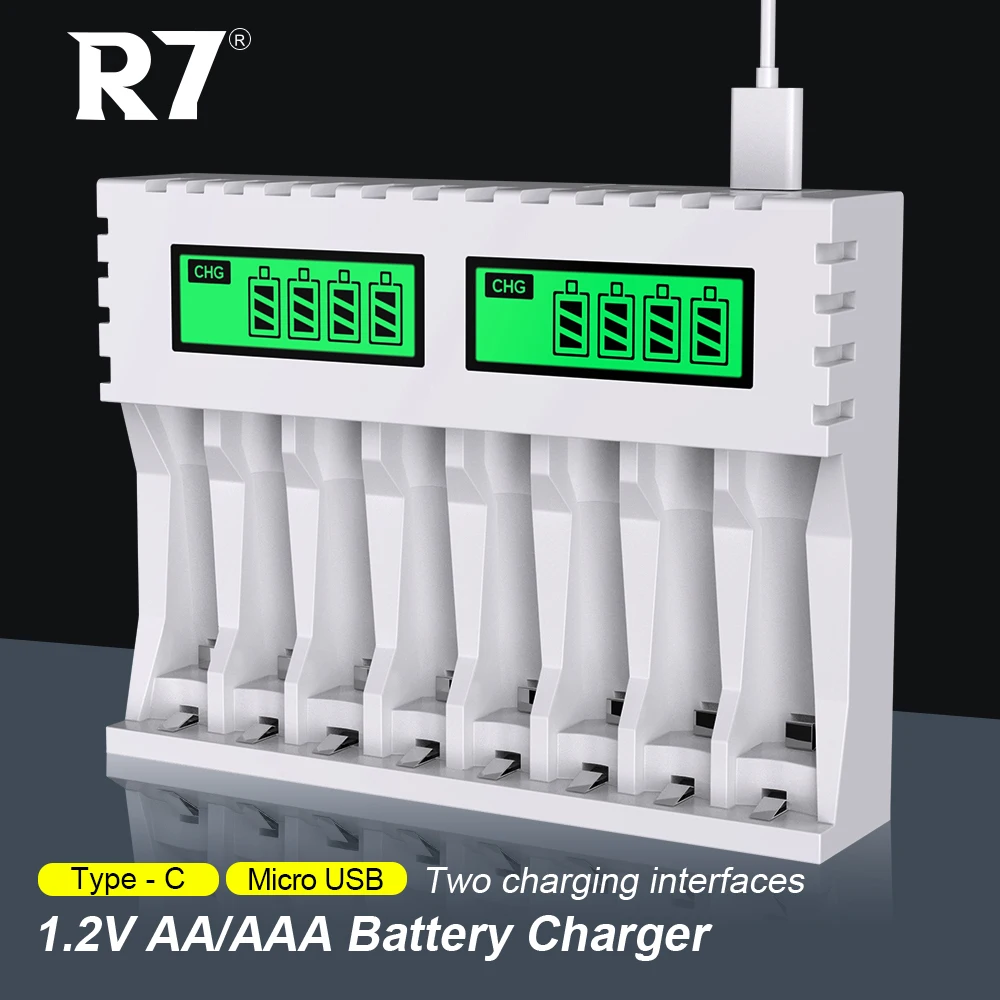 

R7 8-Slot LCD Battery Charger Smart Intelligent aa aaa Battery Charger For 1.2V AA/AAA NiCd NiMh Rechargeable Batteries