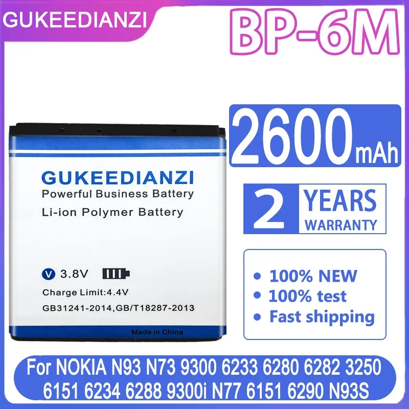 Gukeedianzi Batteria Bp-6M 2600Mah Bp6M Bp 6M Batterie Del Telefono Per Nokia 6233 6280 6288 9300 N73 N77 N93 N93S