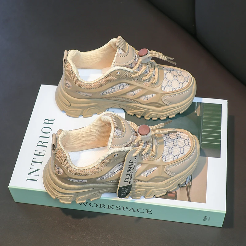 Kids Sports Shoes with Rotating Buttons Students Casual Running Shoes Thick Soft Sole 2025 New Children Sneakers Comfortable