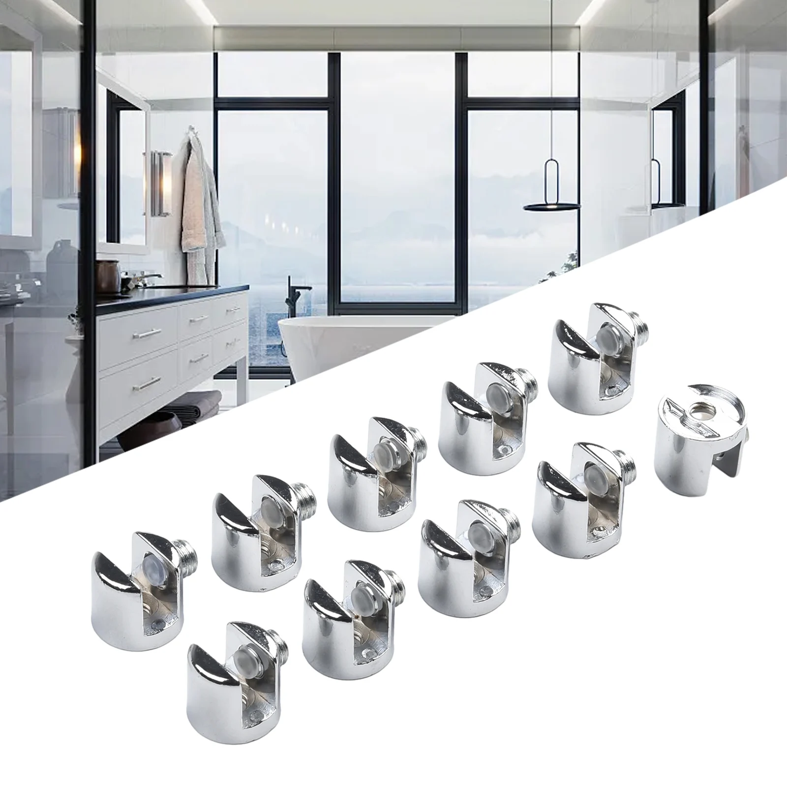 10Pcs 6mm to 8mm Glass Shelf Clamp Holder Brackets Clip Chrome Bathroom Mirror Tight Clips Door Hardware Parts