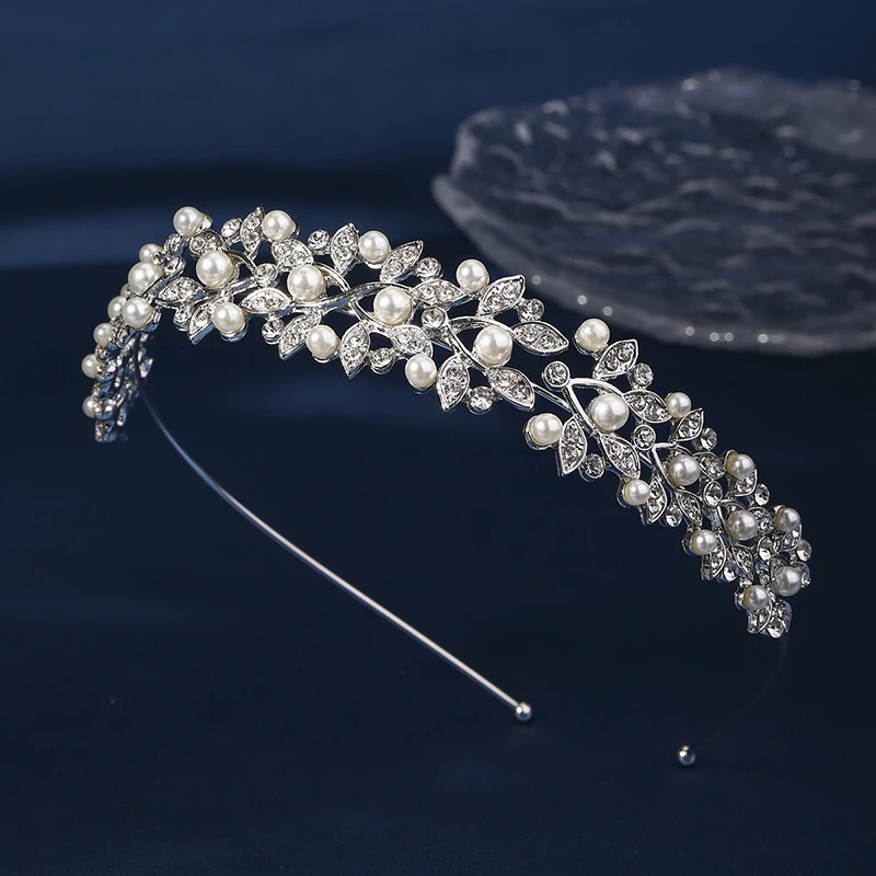 Hair Accessories Bridal Hair Accessories Silver Rhinestone Hair Crown with Ivory Pearl Vintage Crystal Bridal Wedding Tiara Bride Headpiece Crowns