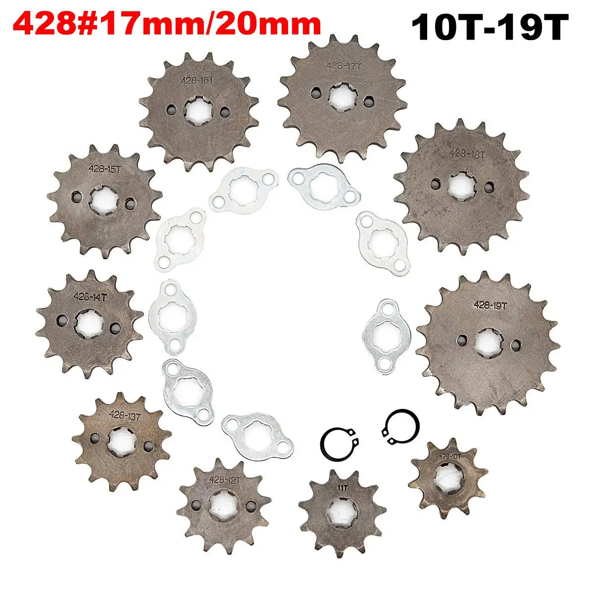 

Front Engine 428# 10T 11T 12T 13T 14T 15T 16T 17T 18T 19T Teeth 17mm 20mm Chain Sprocket With Retainer Plate Locker
