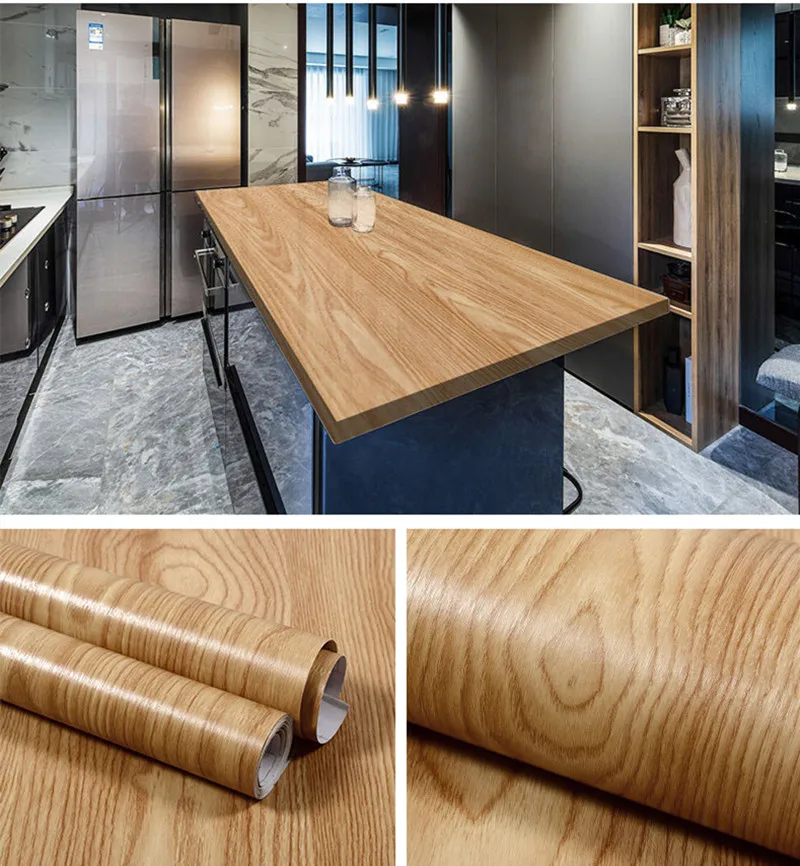 5 M/10 M ไม้ PVC วอลล์เปเปอร์ GRAIN Home Decor เฟอร์นิเจอร์กันน้ําไวนิลสติ๊กเกอร์ติดผนัง Self Adhesive KITCHEN Cabinet ประตูสติกเกอร์ 1