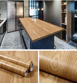 5 M/10 M ไม้ PVC วอลล์เปเปอร์ GRAIN Home Decor เฟอร์นิเจอร์กันน้ําไวนิลสติ๊กเกอร์ติดผนัง Self Adhesive KITCHEN Cabinet ประตูสติกเกอร์ 1