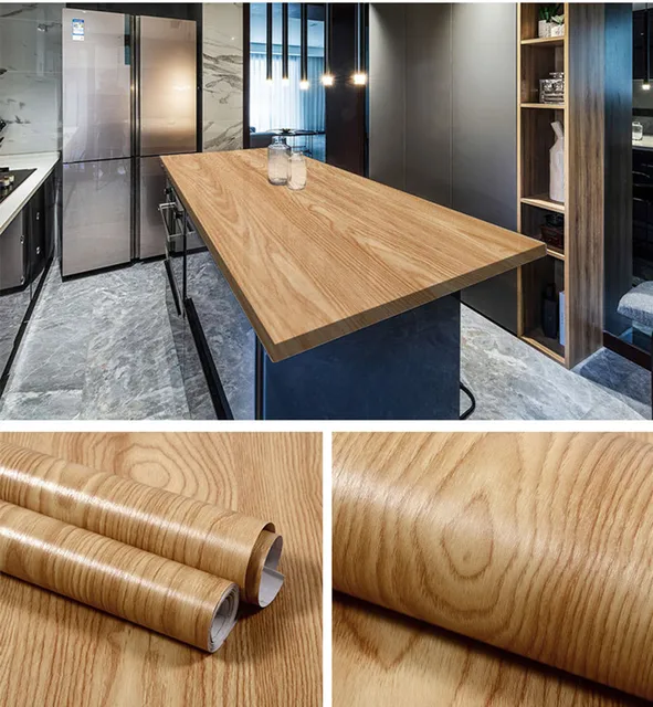 5 M/10 M ไม้ PVC วอลล์เปเปอร์ GRAIN Home Decor เฟอร์นิเจอร์กันน้ําไวนิลสติ๊กเกอร์ติดผนัง Self Adhesive KITCHEN Cabinet ประตูสติกเกอร์ 1