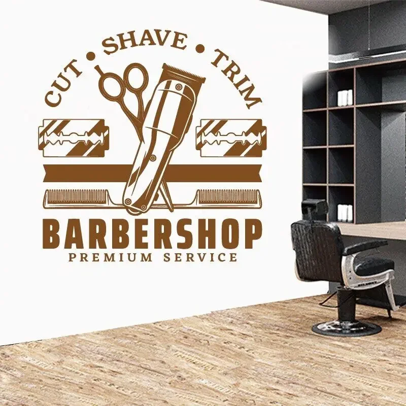 Barber Shop Shop Sign Wall Sticker Professional Service Razor Razor Barber Hair Salon Window Door Decorative Vinyl Decals LF9