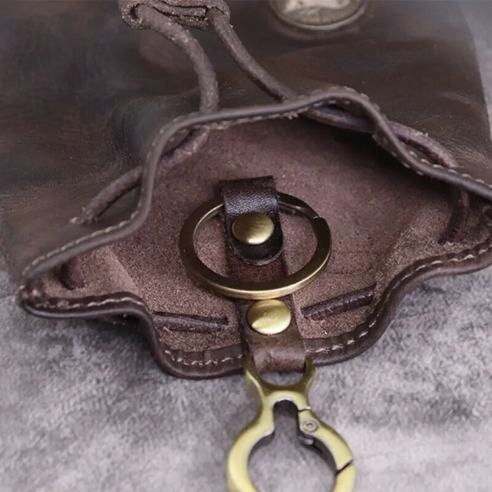 Coin Purse Coin Wallet Upper Leather Coin Purse Pouch Simple Retro Solid Color Car Key Bag Drawstring Wallets Men