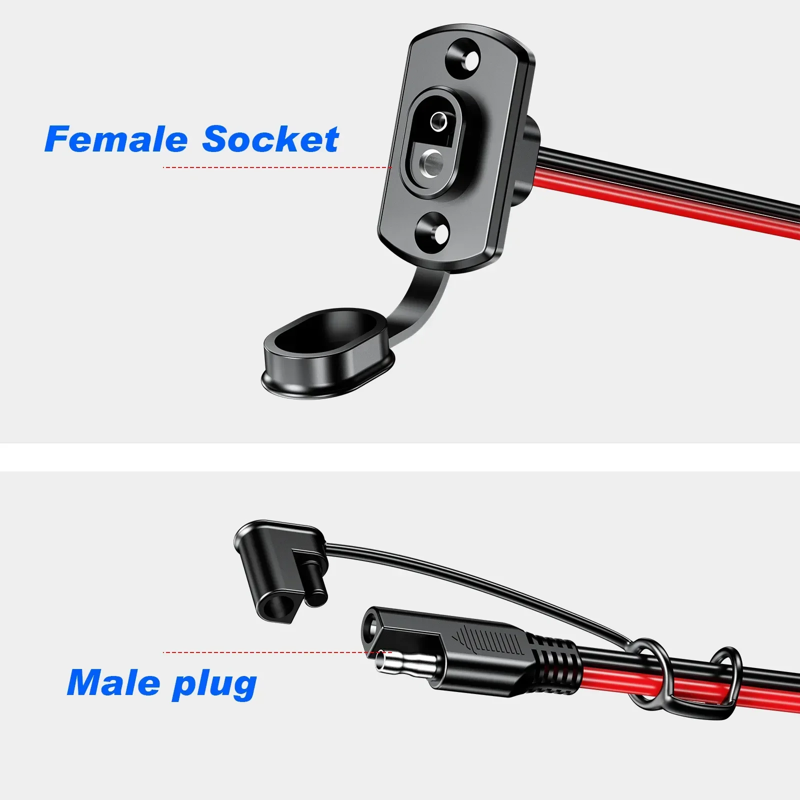 SAE Quick Connector Harness SAE Adapter Male Plug to Female Socket Cable 1FT 12AWG Extension Cord