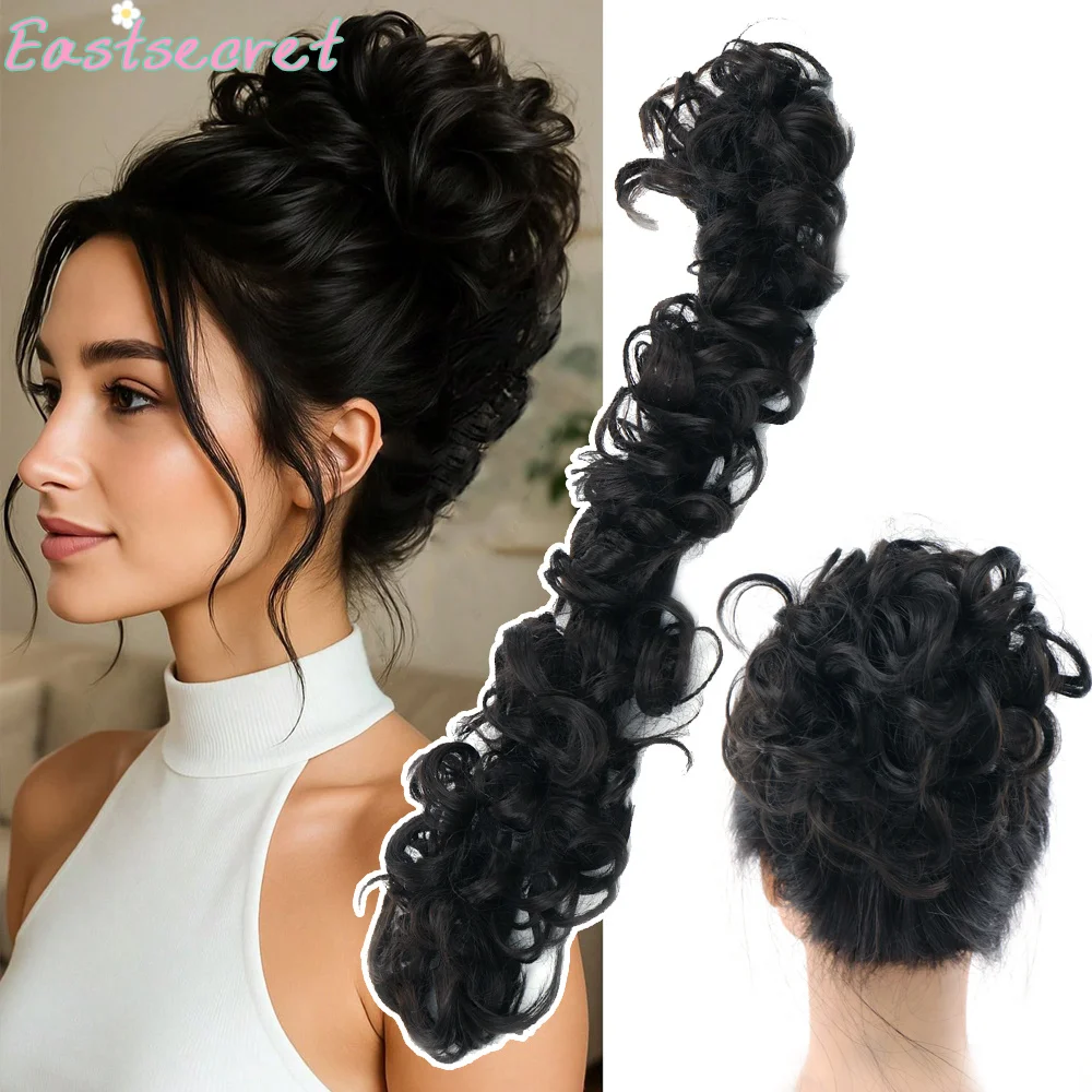 이스트 메시 번 헤어피스 곱슬 웨이브 헤어 번 스크런치 익스텐션 롱 포니테일 익스텐션 포니테일 DIY 랩 어라운드 번 헤어