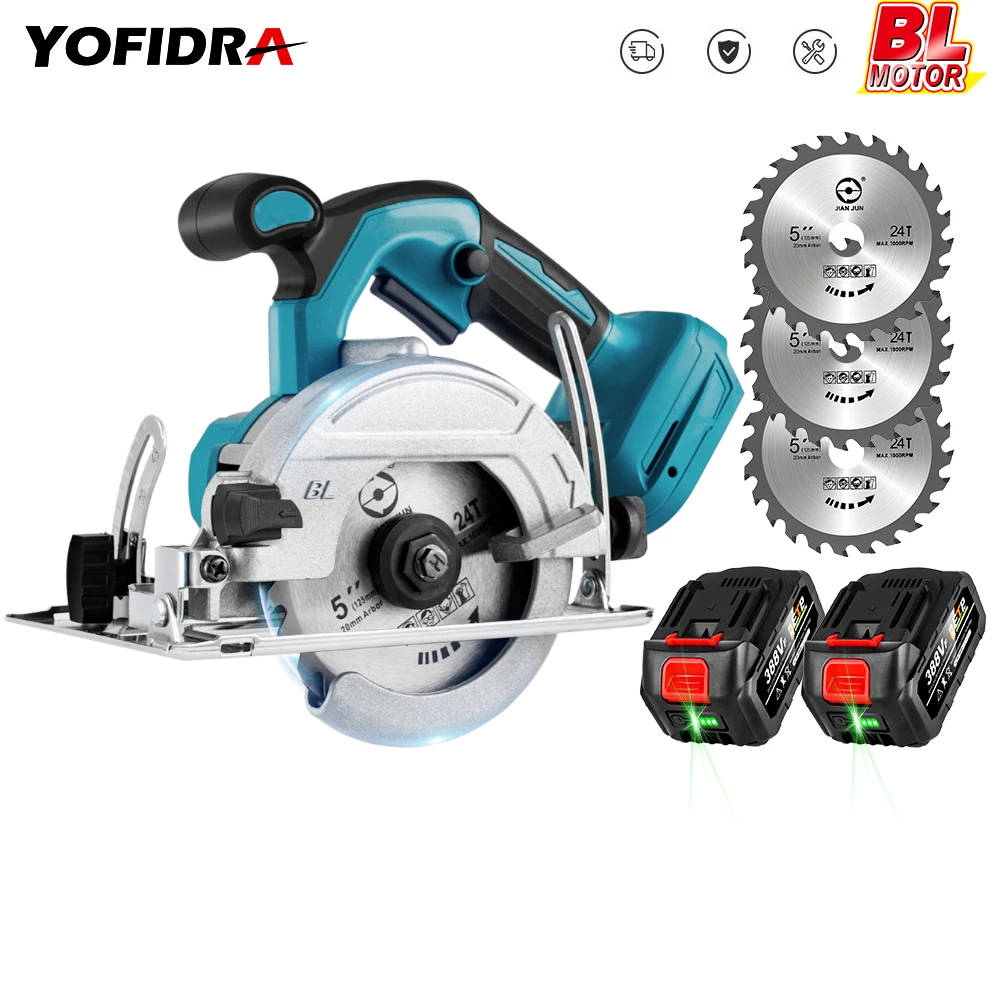 Yofidra 18V 5 Inch Brushless Circular Saw 10800RPM 0° 45° Adjustable