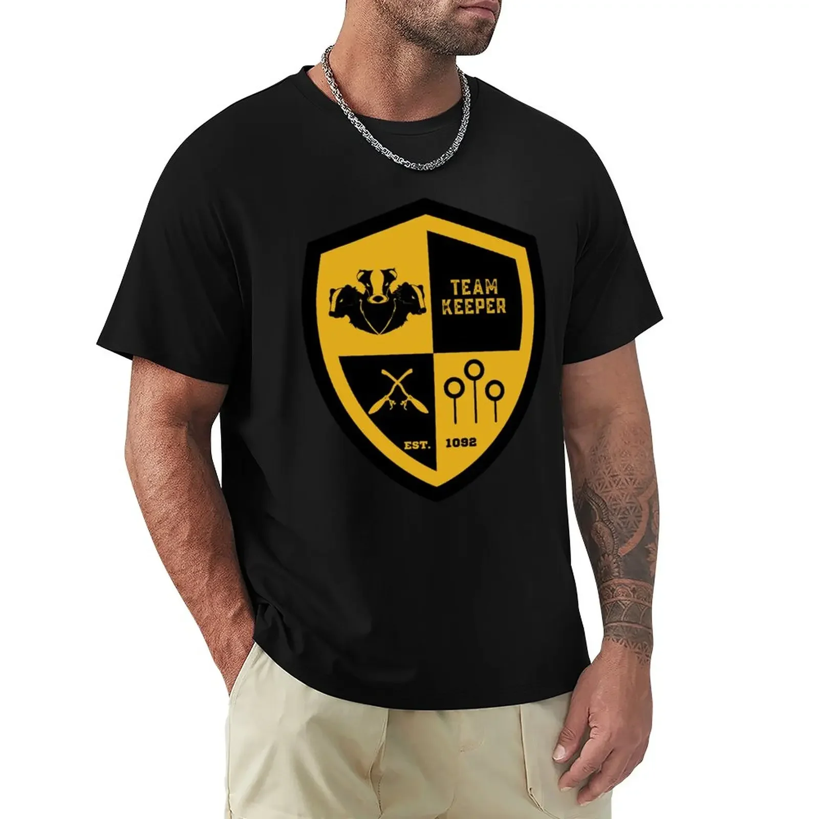 

Team Keeper Yellow and Black Badger Yellow Background T-Shirt Short sleeve tee anime t shirts men