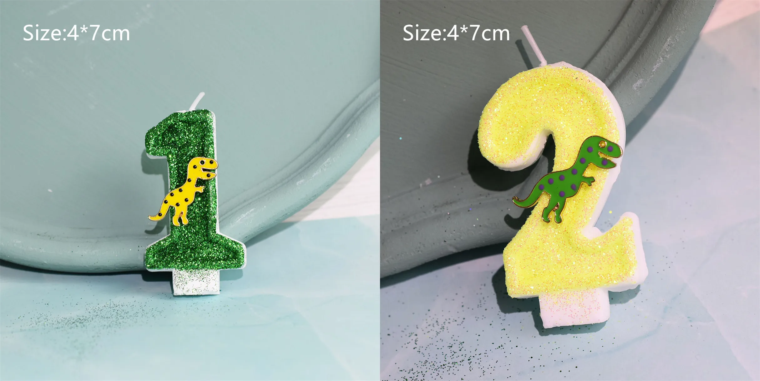 Birthday Candle Cake Topper Card for Children's Day, Cute Green and Yellow, Baby Favor Gift, Dinosaur Decoration, Baking Supplie