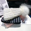 Women winter Beanie Fur ball Diamond Fashion warm knitted hat Shiny reflective beanie Outdoor warmth thick knitted hood 2022 3