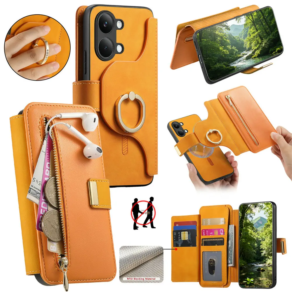 Detachable Leather Zipper Wallet Flip Case