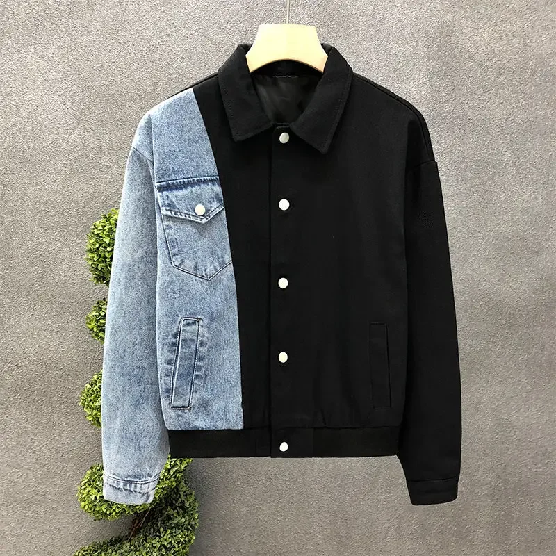 Men's Casual Jackets - Turn-Down Collar Patchwork Button Jacket for Autumn Winter Wear
