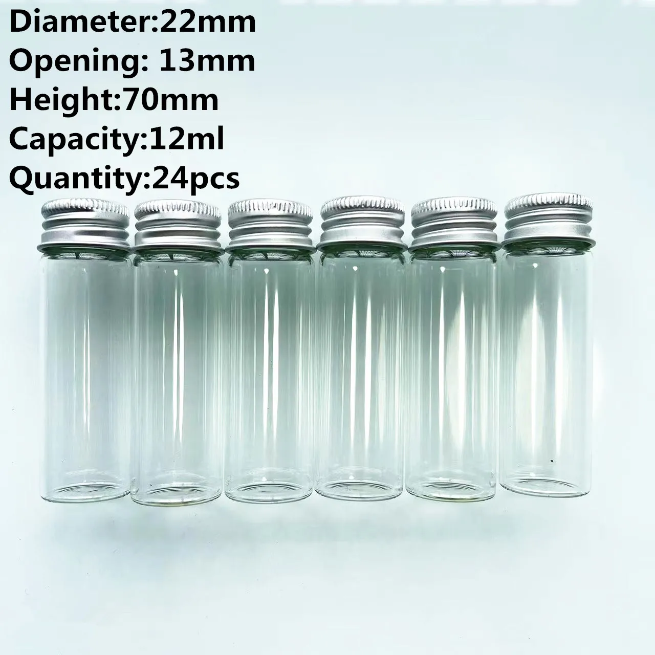 24 pcs/lot 15ml 11*22*70mm Tiny Glass Bottles Silver Screw Cap Decoration jar Glass Jars Mini Containers Small Vial Bottles