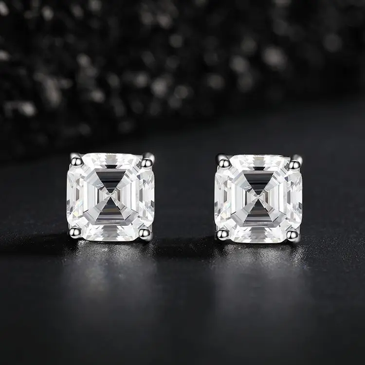 

New S925 Sterling Silver Jewelry Fashion Simple Earrings High Carbon Diamond 7*7 Square Earrings Women's Wholesale
