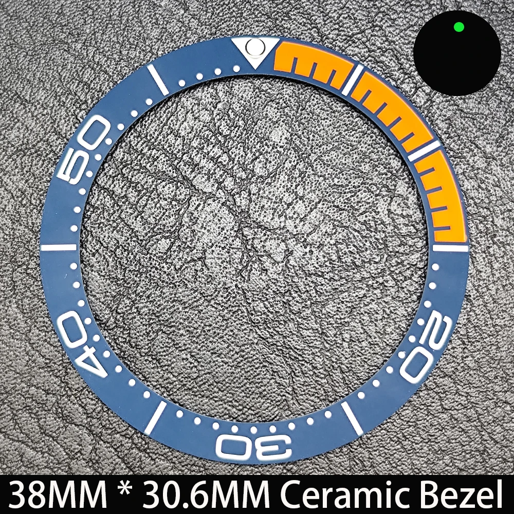 Elegant Blue Luminous Bezel GMT and Diving Watch Insert, Sloping 38mm x 30.6mm Ceramic/Aluminum