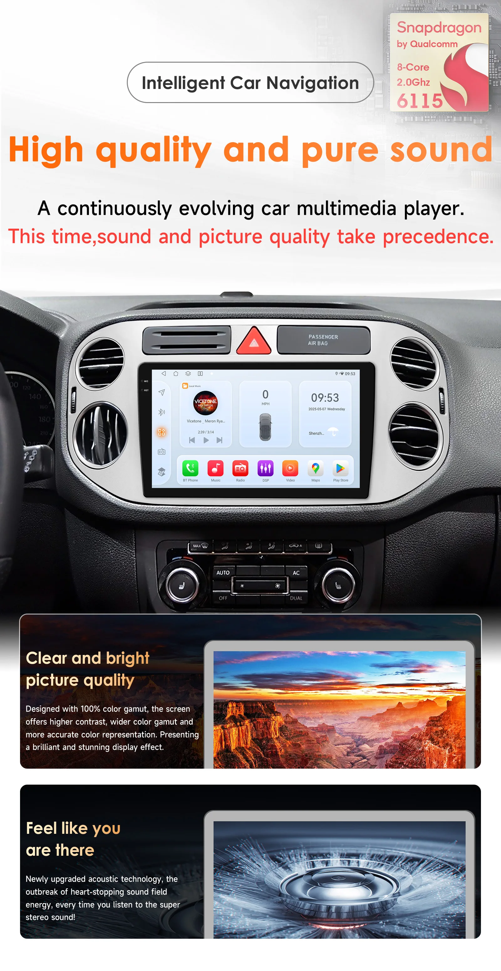 9"Carplay Android 14 Autoradio Autoradio für Vw Volkswagen Tiguan 1 2006-2016 Multimedia-Player von Snapdragon GPS 360 Cam Screen – Detail 2