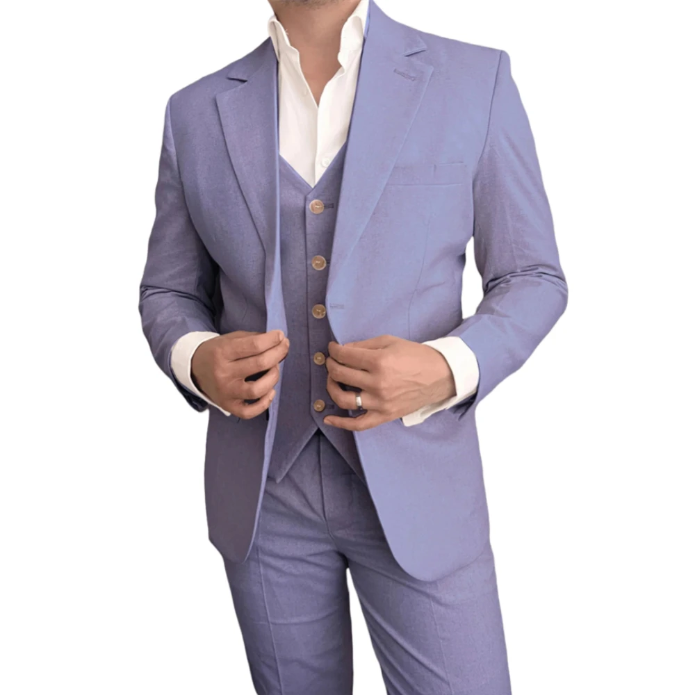 Men's Linen Casual Style 3 Piece Suits Wedding Groom Tuxedo