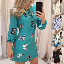 Vestido de manga larga de primavera para mujer, estampado con encaje, informal, 2022