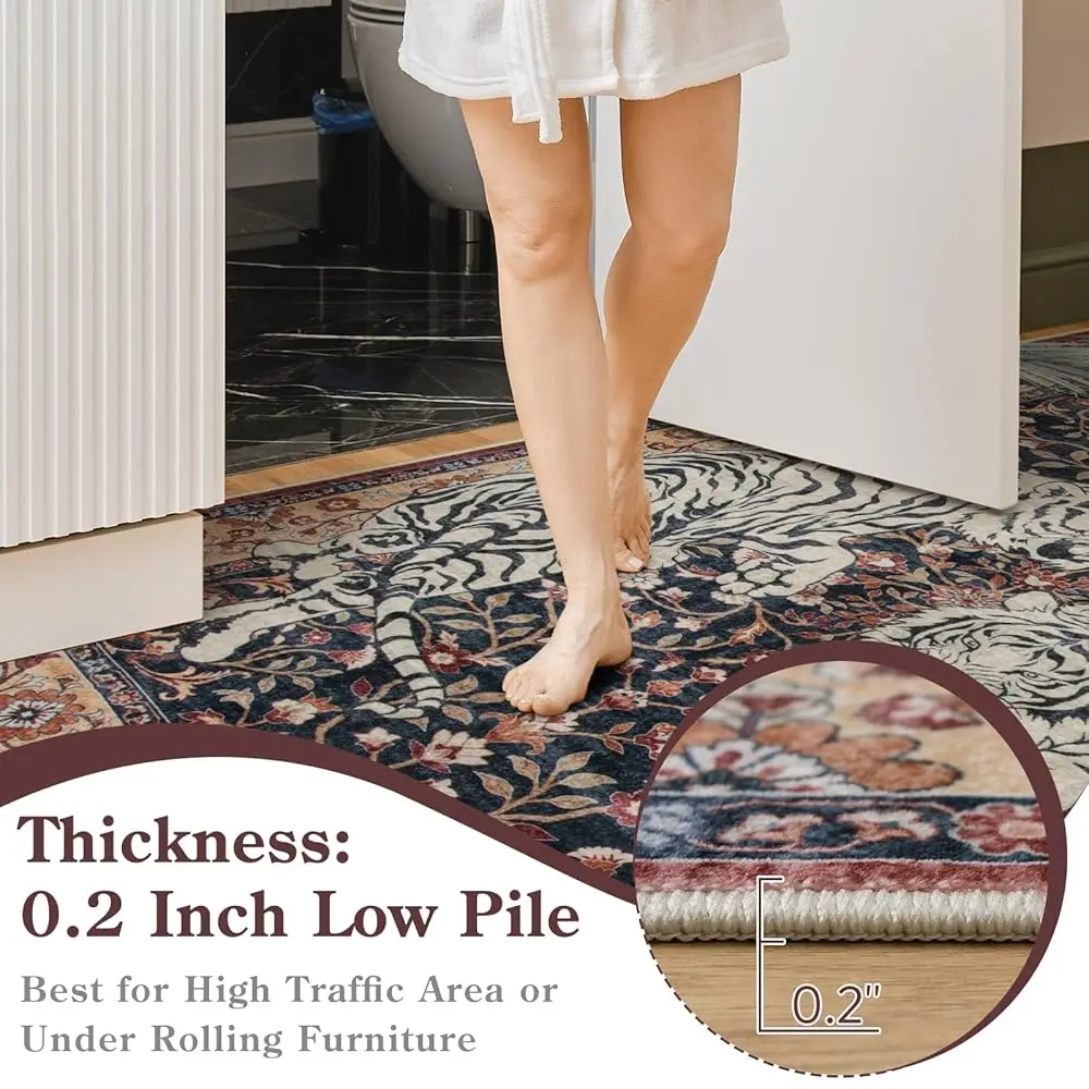 5×7 Washable Vintage Tiger Area Rug 6