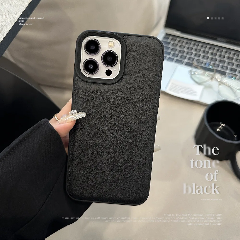 

Luxury Black Leathers Phone Case, For iPhone, 11, 12, 13, 14, 15, Pro Max, Plus, Pro, Silicone Anti-Fall Shockproof Phone Cover