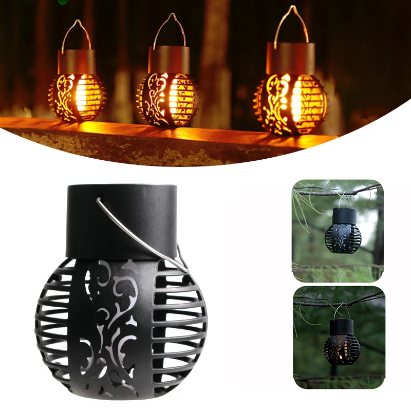 

1Pc LED Solar Light Outdoor Garden Lamp Waterproof Flickering Flame Effect Ball Solar Lamps Hanging Lantern Yard Decor