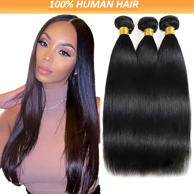 10A Straight Bundles Human Hair Brazilian Virgin Human Hair 4 Bundles 100% Unprocessed Straight Weave Natural Black