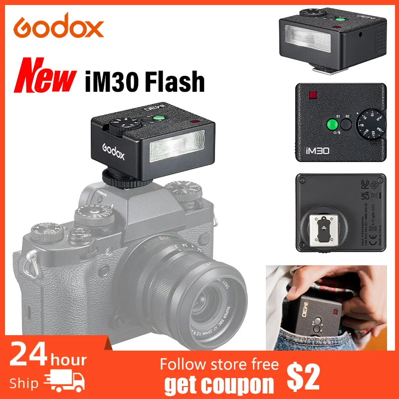 On Camera Flash Camera Flash Godox iM30 Camera Flash Portable Flash Light 6500K&plusmn;200K 7Power Levels 1/64~1/1 for Mirrorless and Film Cameras Outdoor Shooting