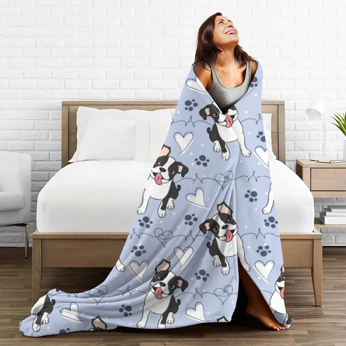 Love Boston Terrier Blanket Animal Travel Flannel Throw Blanket Super Soft Living Room Custom Bedspread Gift 5