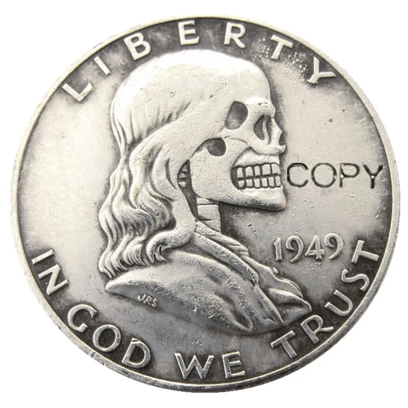Fk(02) Hobo Creative 1949 Franklin Silver Half Dollar Skull Zombie Skeleton Intagliato A Mano Copy Coins