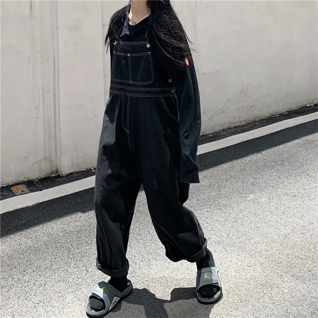 Women Denim Jumpsuit Japanese Vintage Loose Black Jumpsuit Oversized Wide  Leg Overalls for Women Harajuku 2022 Summer Spring