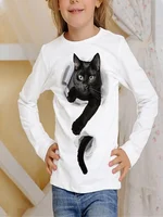 irls' 3d Graphic Cat T Shirt  Long Sleeve 3d Print Fall Funny Kids 3-12 Years Outdoor Casual Daily Clothes Child Girl Tops 2