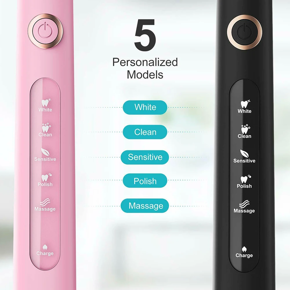 Fairywill Sonic Electric Toothbrush FW-D7 set USB Charge Toothbrushes case for Adult with tooth brush Heads 5 Mode Smart Time 2