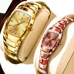 New OLEVS Couple Tungsten Steel Watches Pair Men And Women Fashion Luxury Waterproof Quartz Wristwatches Ladies Clock Reloj