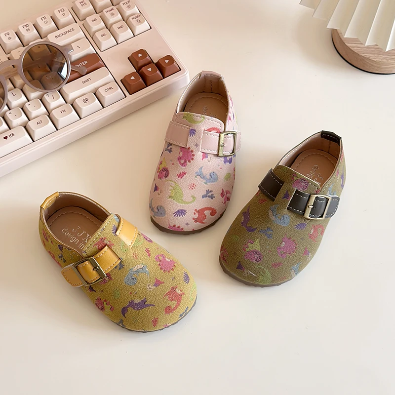 2-16 Years Old Children's Birken Shoes Spring Autumn Cartoon Printing Boys Girls Single Shoes Pink Retro Soft Kids Leather