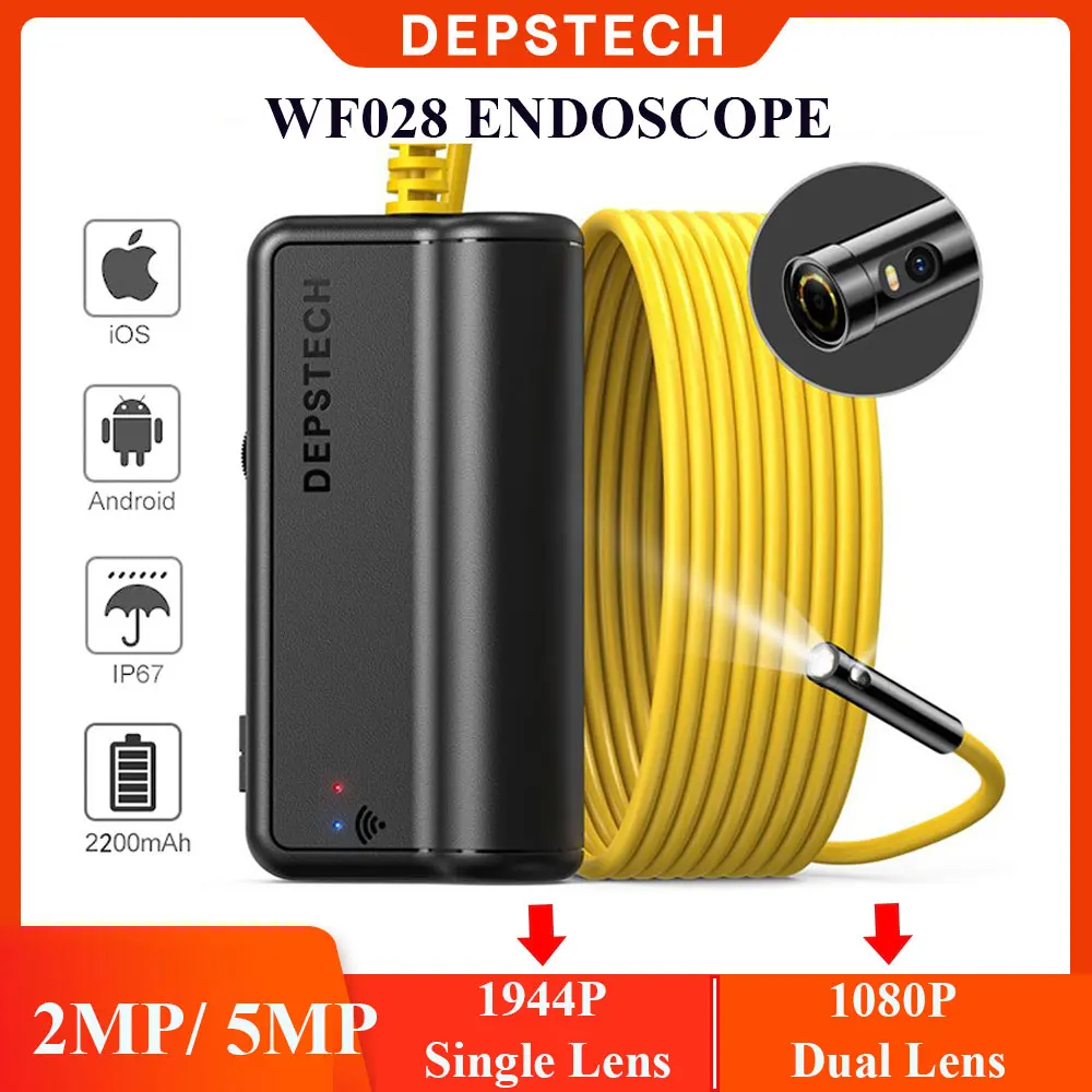 DEPSTECH Wireless Endoscope Dual Lens Wifi Borescope 2MP / 5MP Zoomable Inspection Camera for Android & iOS Smartphone Tablet depstech dual lens 2mp 5mp wireless endoscope wifi inspection camera snake borescope tube for underwater vent pipe car repair