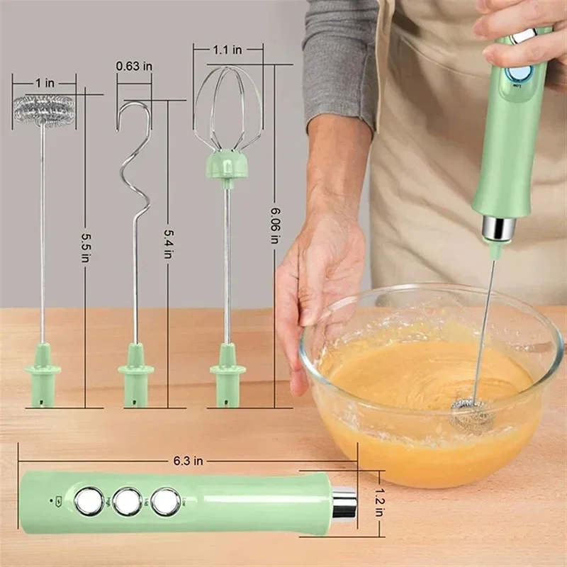 Description Picture 6 of item3 In 1 Electric Milk Frother Rechargeable Milk Foam Maker Handheld Foamer High Speeds Milk Frother Drink Mixer Coffee