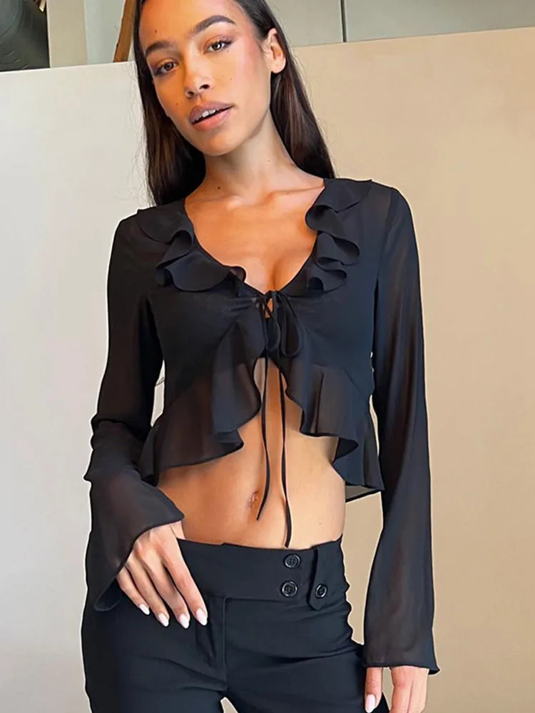 ICAN HAREM 切り替えレースロングカットソー　vintage y2k Y2K Vintage Gothic Graphic Long Sleeve Shirts for Women Teen