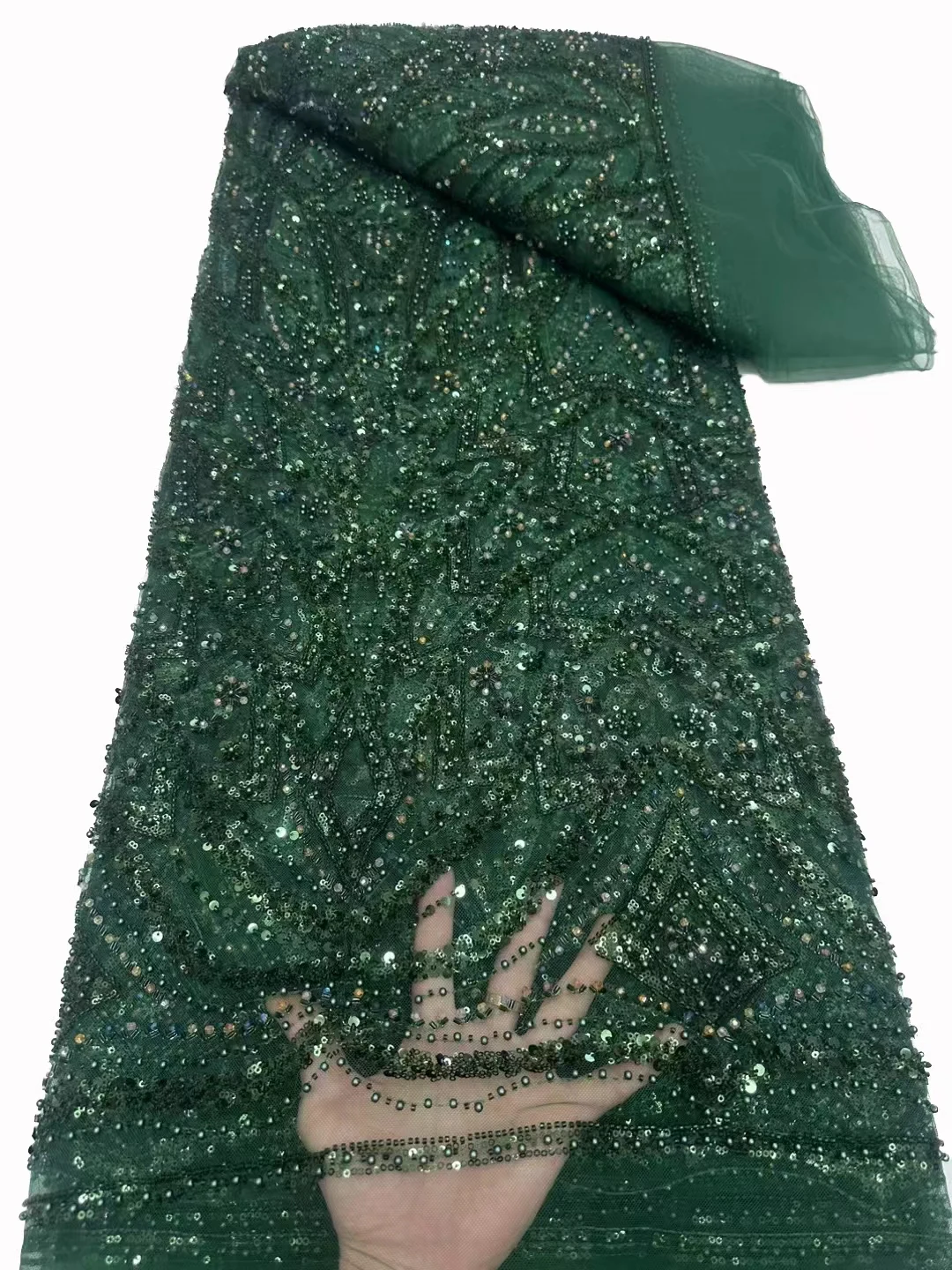 

2024 African high quality embroidered lace fabric, fashion sequin bead tube luxury Nigerian wedding party dress fabric