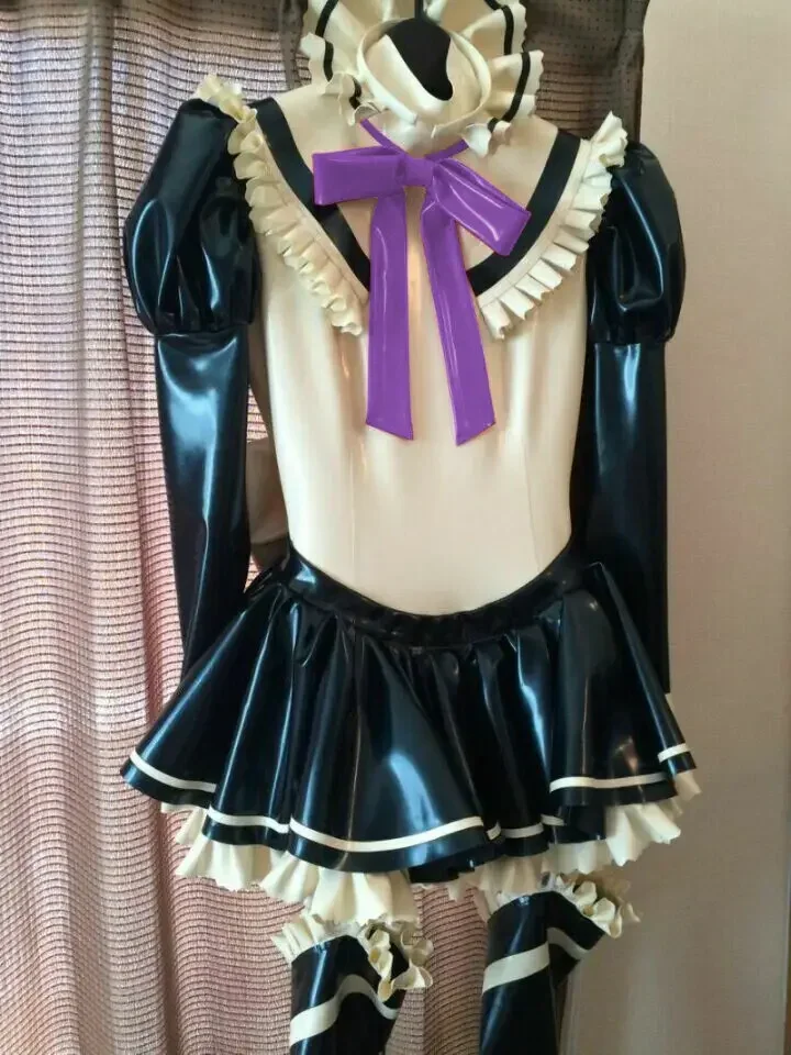 Black Bodycon Dresses Latex Rubber Women Cosplay Maid Dress S-XXL-Masquerade