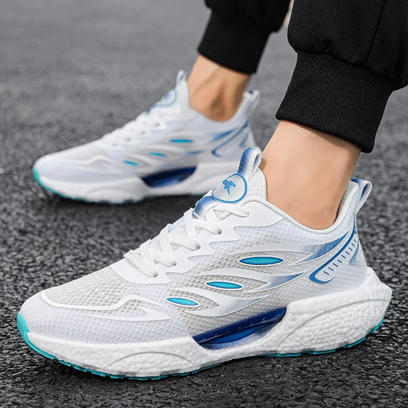 

Men's Autumn Sneakers Mesh Knit Shoes Men's High Top Outdoor Fitness Running Shoes Lace Up Hollow Design Fashion Tennis Shoes