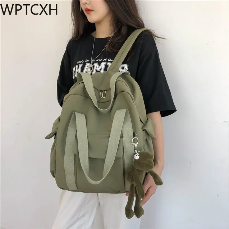 

2024 New Simple School Bag for Teenage Girl Shoulder Travel Bag School Backpack Solid Color Women'S Waterproof Nylon Backpack