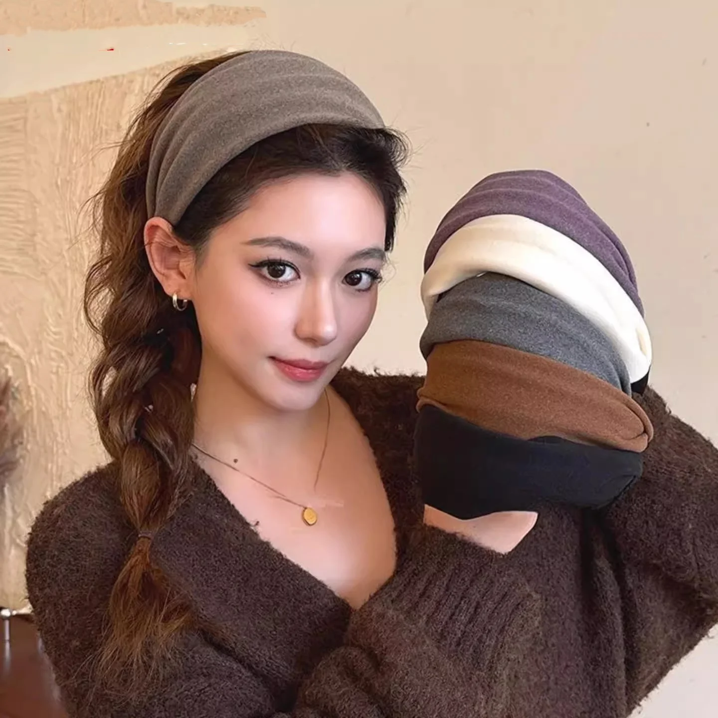 Diadema retro de ala ancha de punto para otoño e invierno, diadema, pinza para el pelo, lazo para el pelo, tocados versátiles