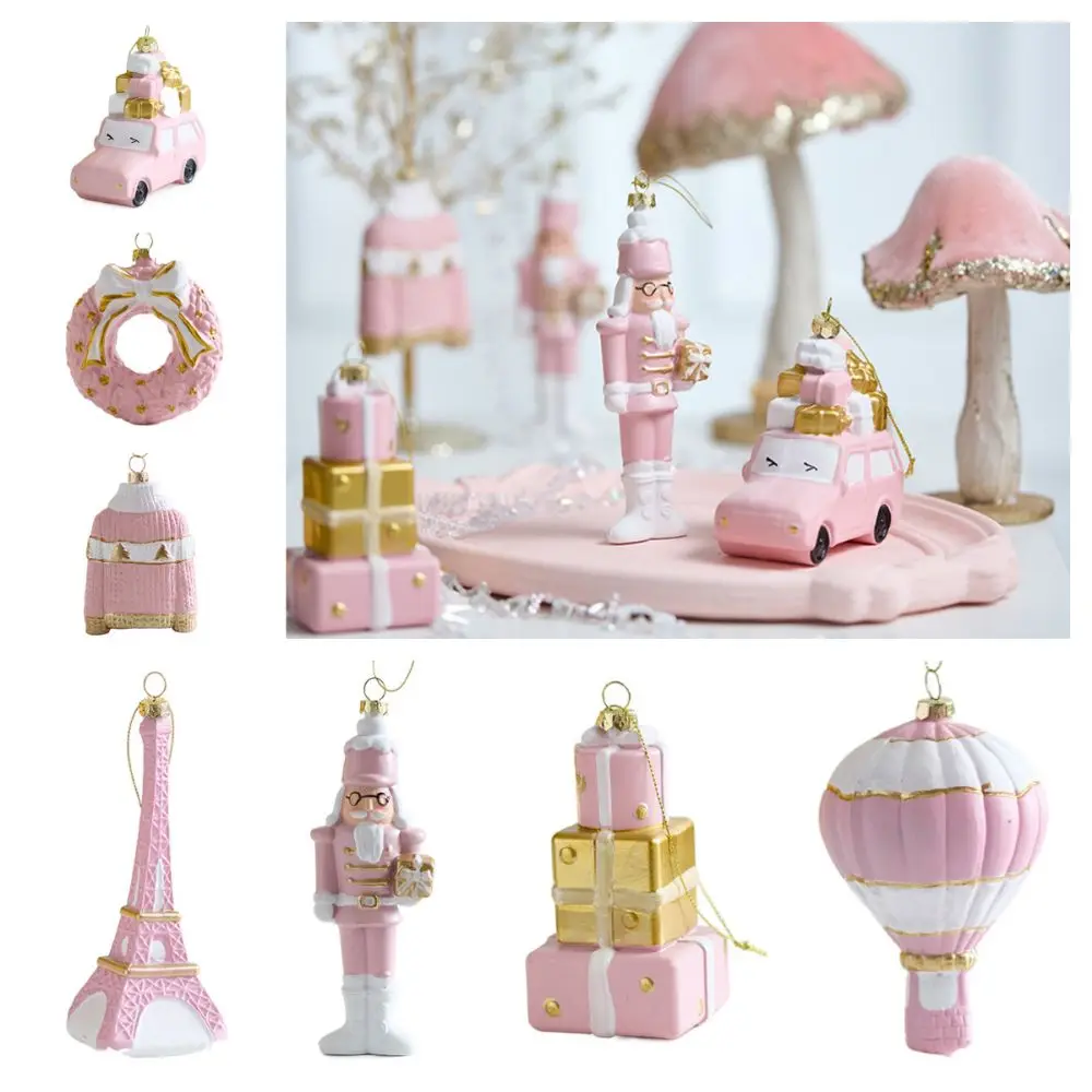 Gift Box Pink Christmas Hanging Decoration Plastic Wreath Car Xmas Ornament Ball Shopwindow Soldier Xmas Baubles Scene Making