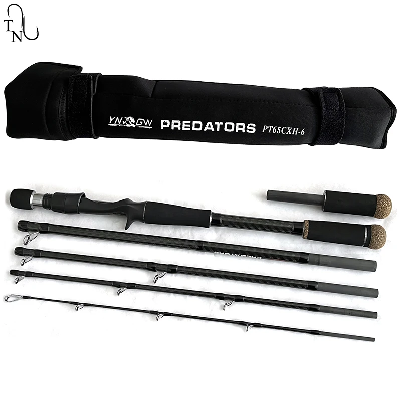 

TN92 PT65CXH-6 high quality travel spinning fishing rods carbon fiber bass lure surf casting rods 6 sections adjustable rod