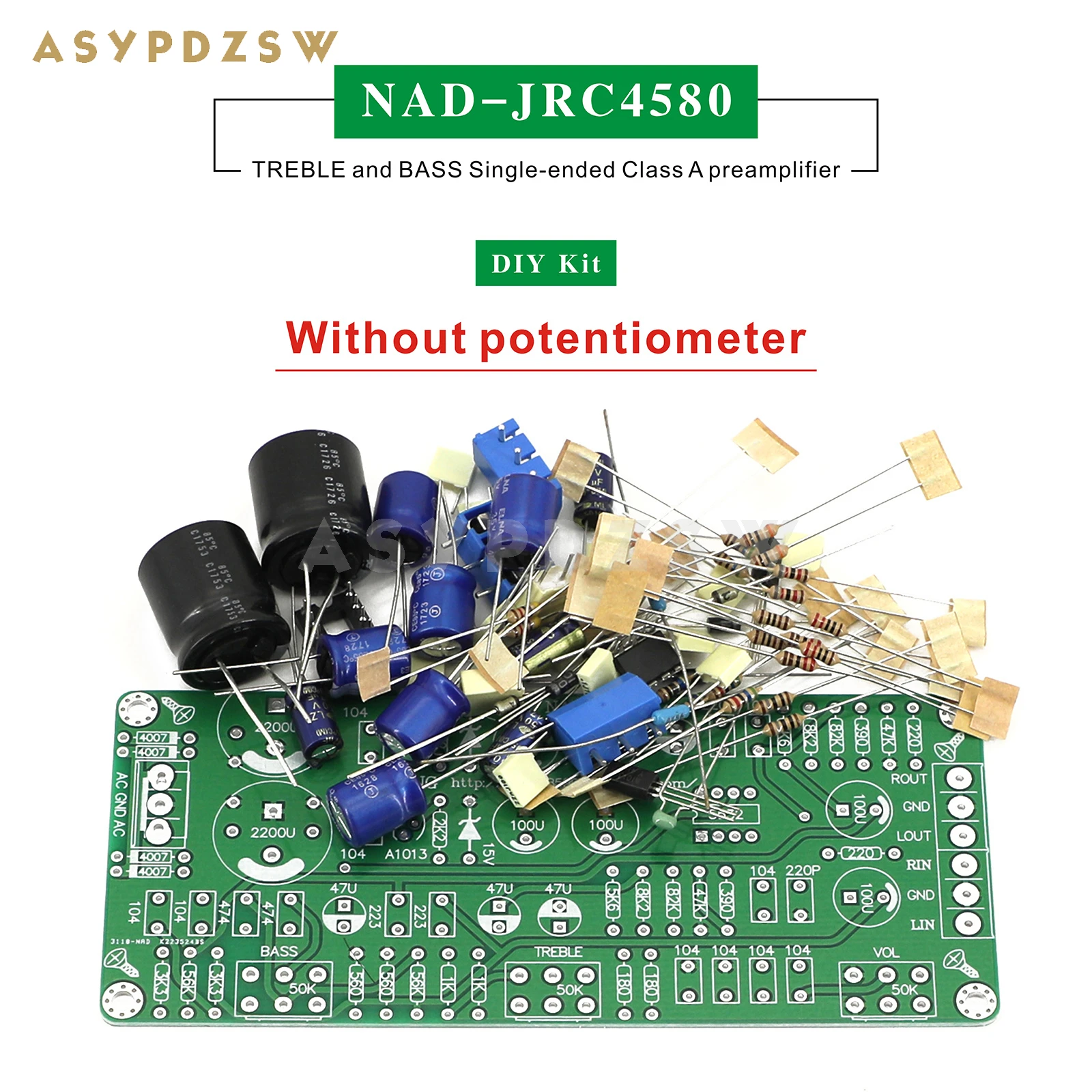 NAD-JRC4580 TREBLE and BASS Single-ended Class A preamplifier Base on NAD circuit PCB/DIY Kit/Finished board